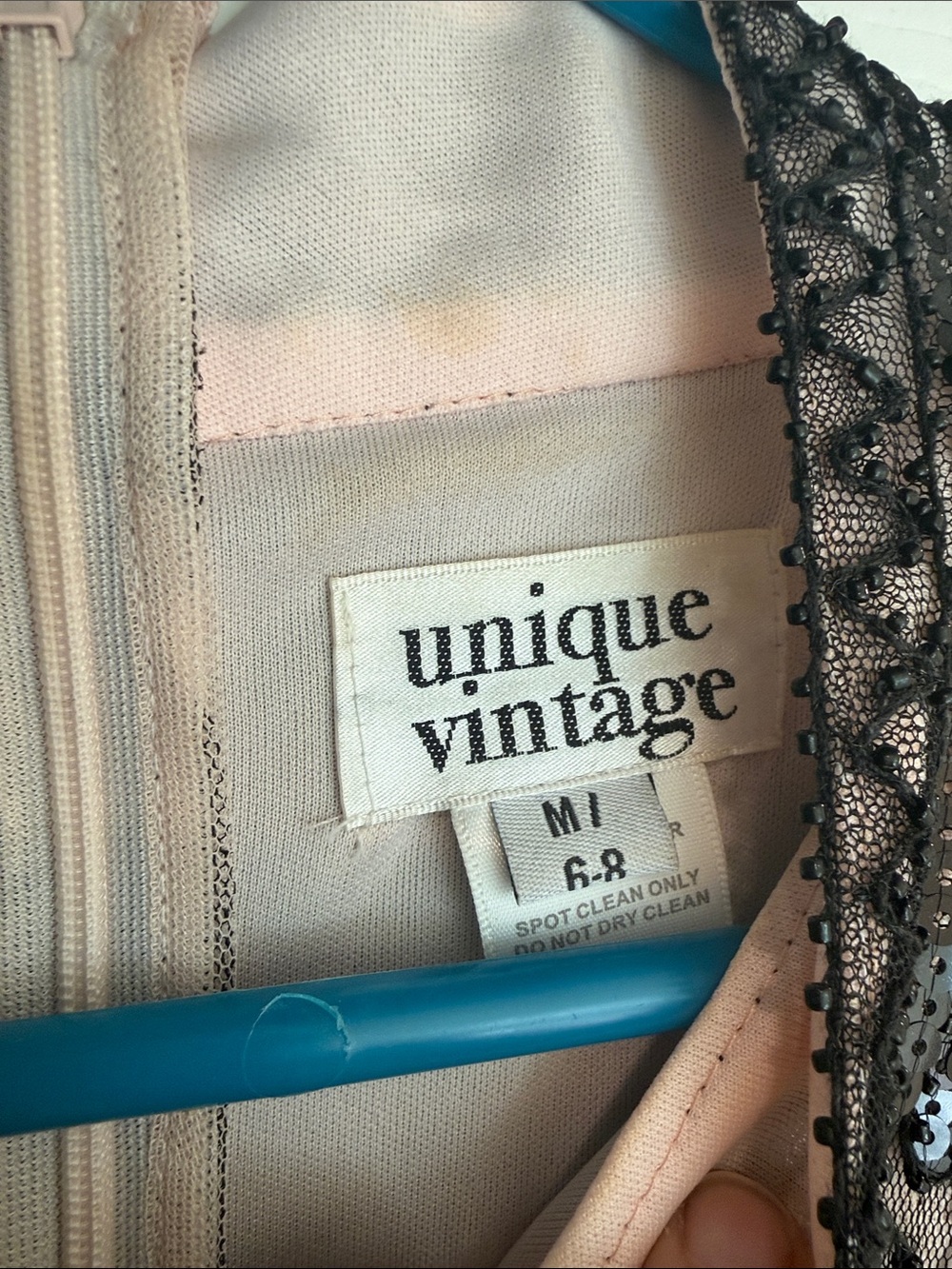 Unique Vintage Blush and Black Beaded Fringe Midi Dress - Picture 2 of 4